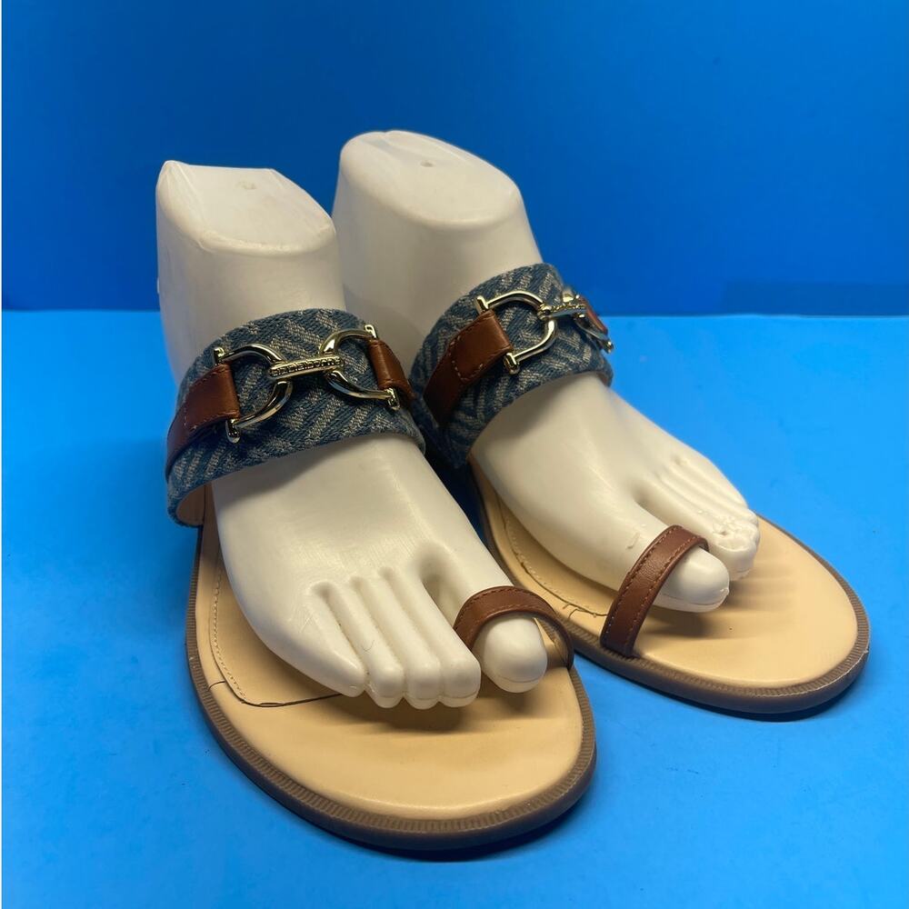 Liz Claiborne Women's Size 9 M Argent Denim Brown Sandals Slip On Shoes